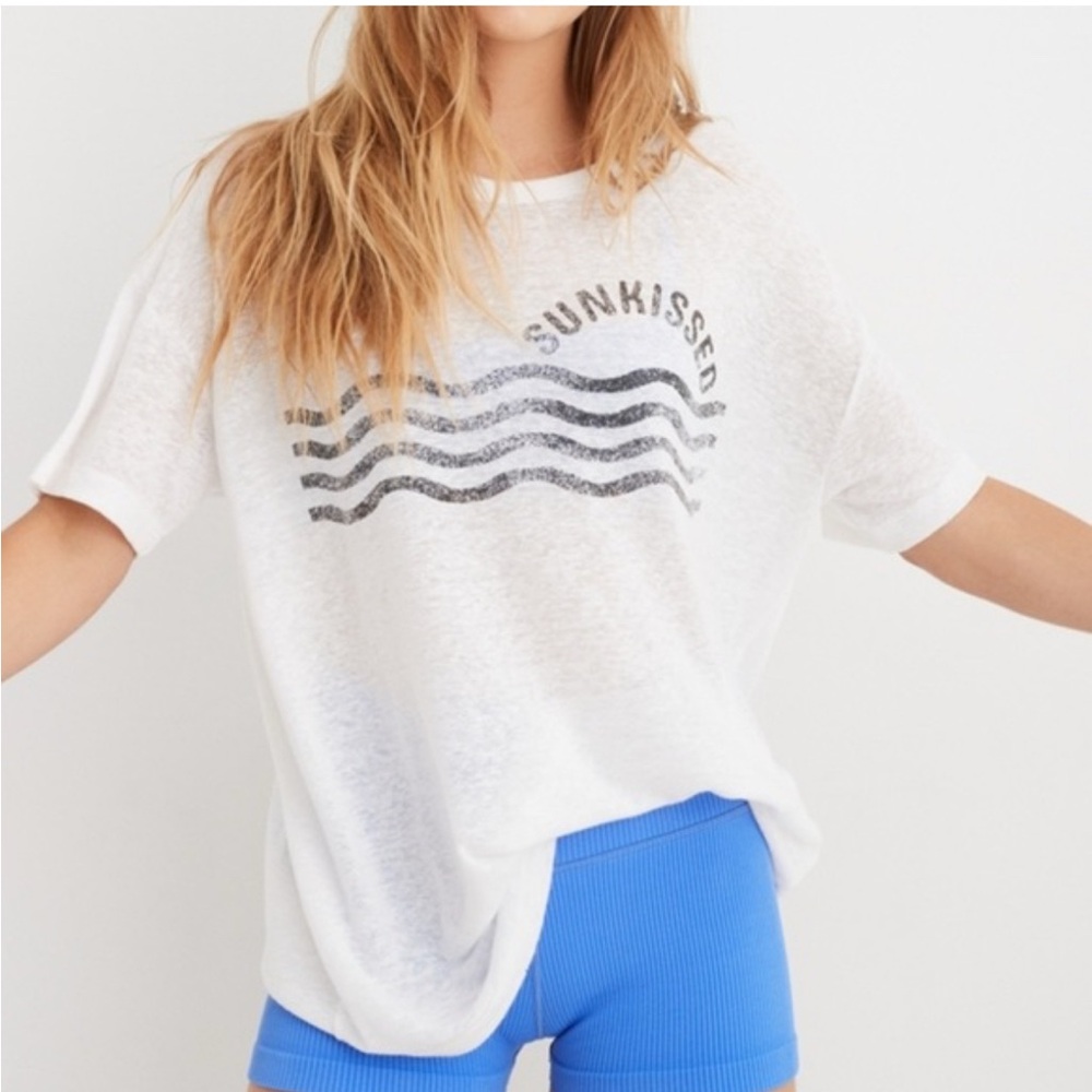 Aerie Oversized Tee - White Sunkissed Lightweight Linen Blend T-Shirt size sm